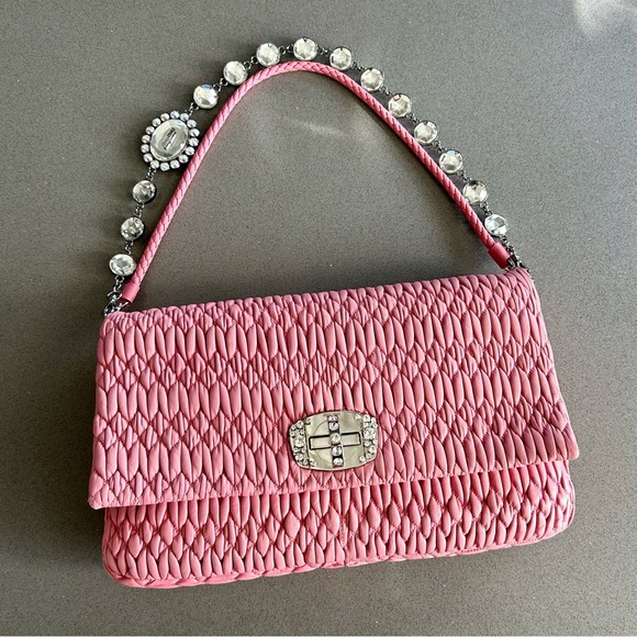 Miu Miu Handbags - 💥SOLD💥 MIU MIU Classic Large Pink Crystal Nappa Matelasse Leather Shoulder Bag
